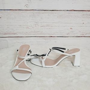 ZARA // mid-heel mules asymmetric straps white